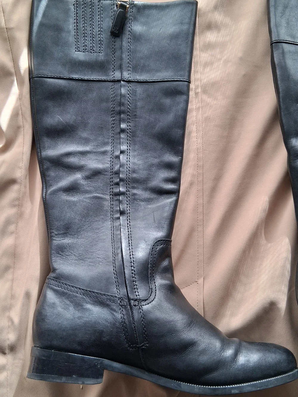 Ralph Lauren Black Leather Over-the-Knee Riding Boots with RL Embossed Shaft